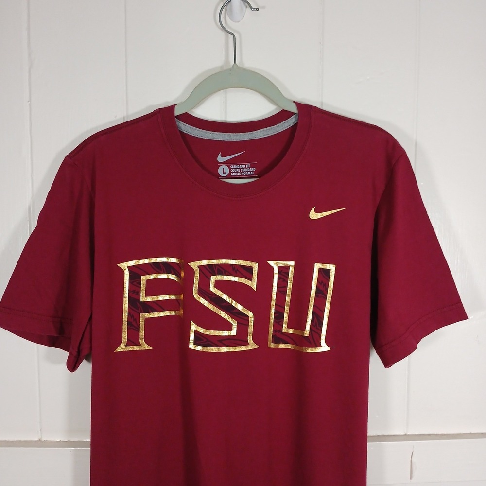 Nike FSU Florida State Seminoles Mens Large Garnet Gold Foil Graphic T-Shirt